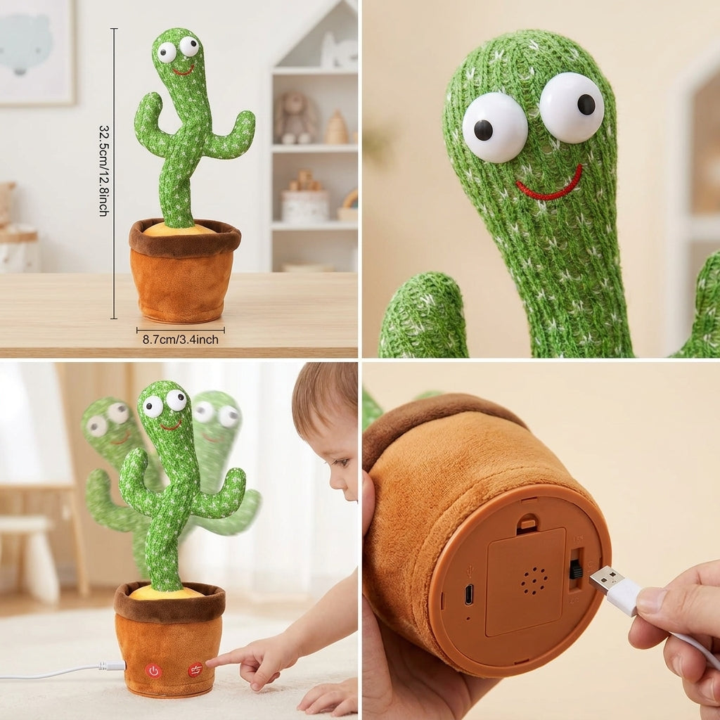 Musical Dancing Cactus Toy with LED Lights & Sound | Talking & Repeating Plush Cactus | Interactive Singing Dancing Toy for Kids