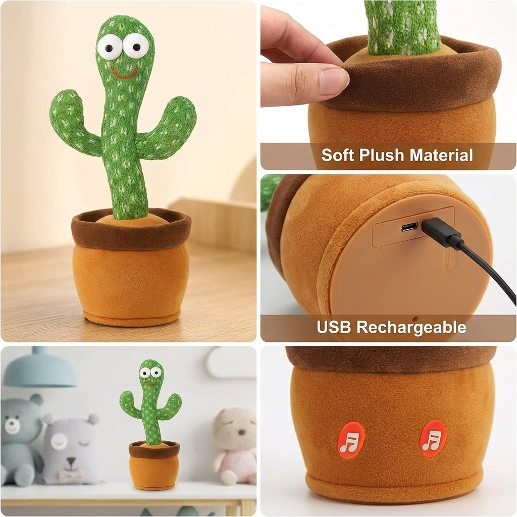 Musical Dancing Cactus Toy with LED Lights & Sound | Talking & Repeating Plush Cactus | Interactive Singing Dancing Toy for Kids