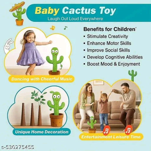 Musical Dancing Cactus Toy with LED Lights & Sound | Talking & Repeating Plush Cactus | Interactive Singing Dancing Toy for Kids